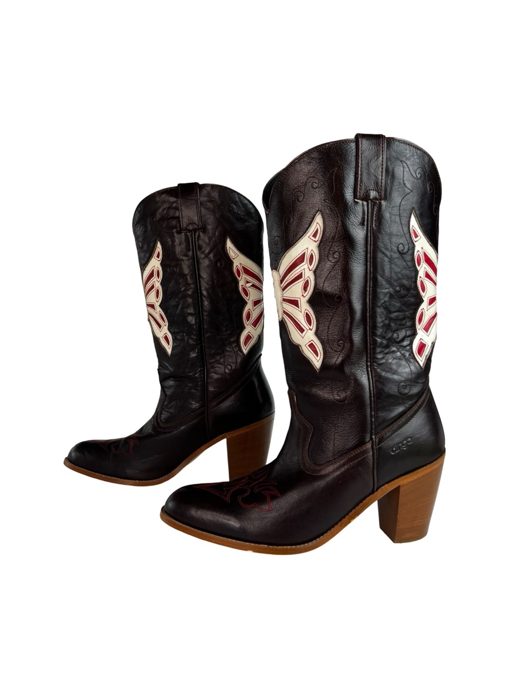 Dingo Butterfly Western Cowboy Boots Brown Leather Embroidered Heeled 10M
